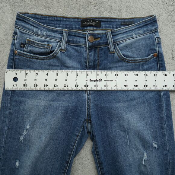 Judy Blue Jeans Junior's 9 Mid-Rise Relaxed Fit Skinny 26" Inseam Distressed - Picture 6 of 16
